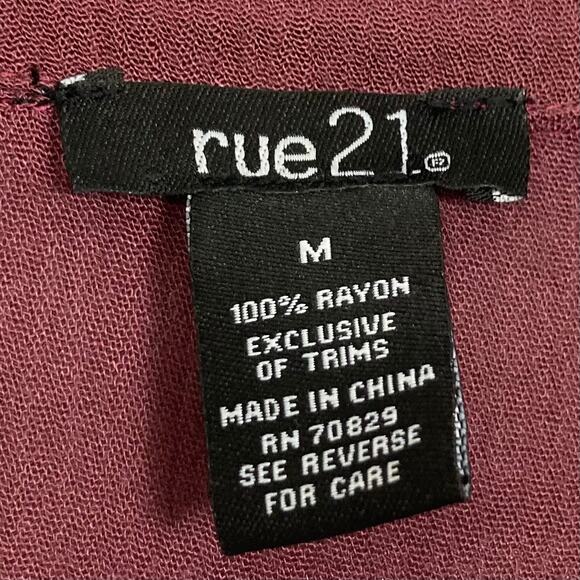 NWOT RUE21 Cardigan Cover-Up Robe Dress M Burgundy Crochet Ruffle Button Maxi - Picture 3 of 8